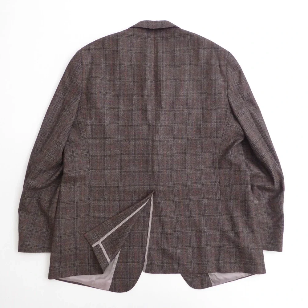Hart Schaffner Marx Mens Blazer Brown Plaid Wool Two Button Half Lined 48L Long